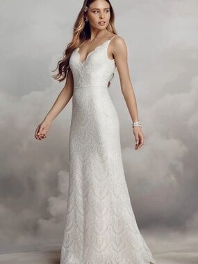 CATHERINE DEANE WEDDING BHLDN BEADED GOWN V NECK DRESS SIZE 6